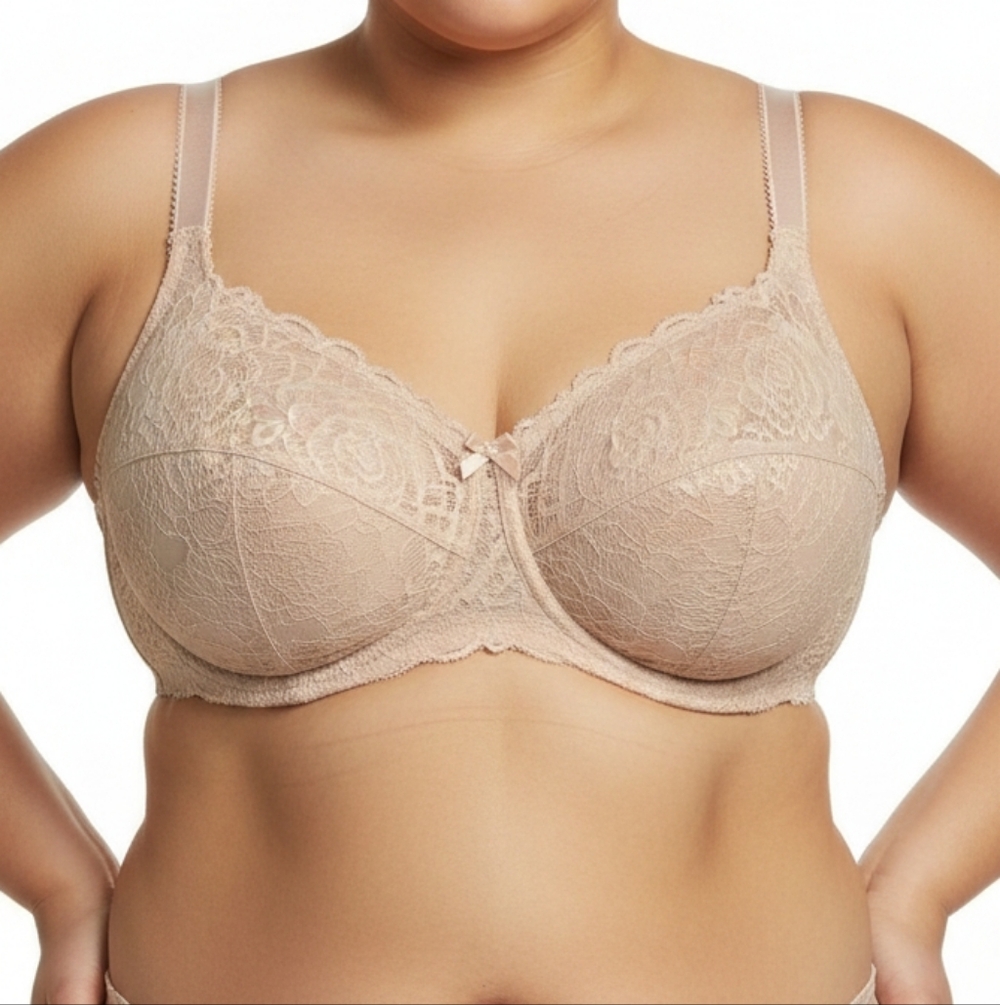 Deesse Femme Couture Unlined Lace Bra Underwire‎ Women's 38DDD Nude Beige